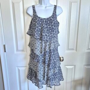 Bethany blue white flowy boho tiered sleeveless dress womens 6P petite
